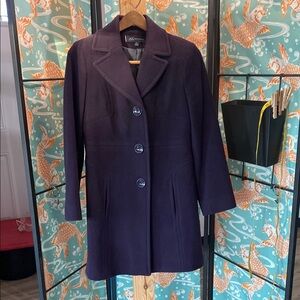 Anne Klein Plum Wool Coat with Notched Lapel
